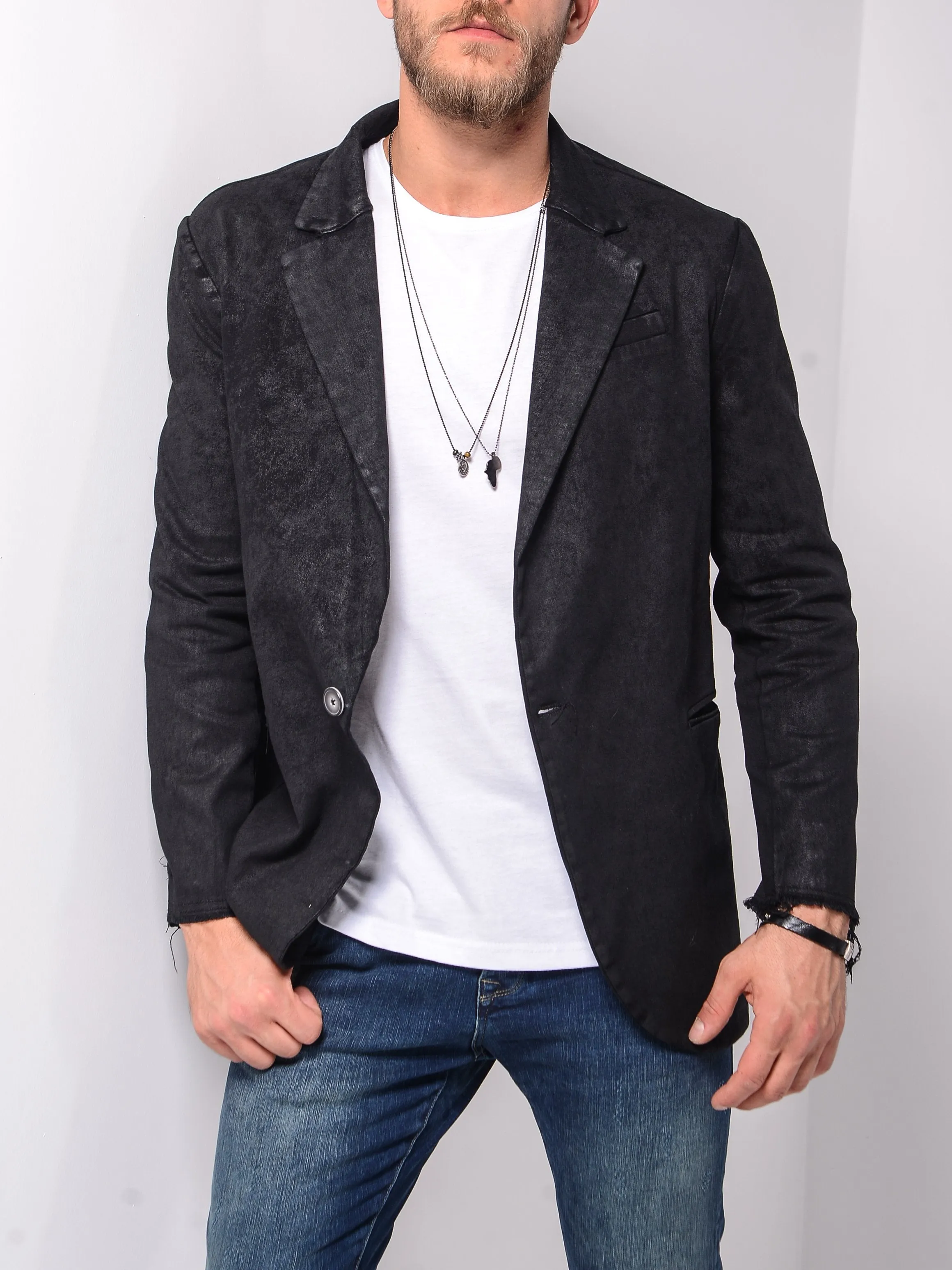 Waxed Denim Blazer