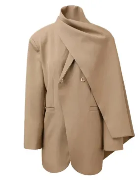 Wenkouban-Winter outfits Christmas Scarf Collar Double Breasted Oversized Blazer