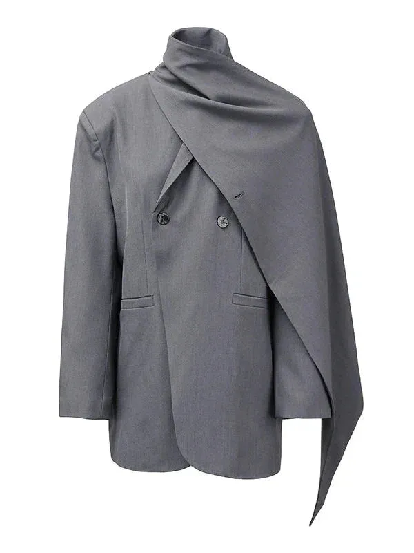 Wenkouban-Winter outfits Christmas Scarf Collar Double Breasted Oversized Blazer