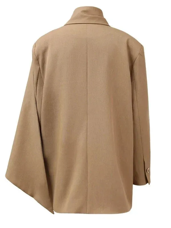 Wenkouban-Winter outfits Christmas Scarf Collar Double Breasted Oversized Blazer