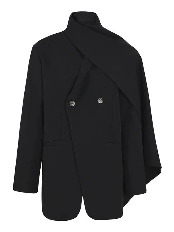 Wenkouban-Winter outfits Christmas Scarf Collar Double Breasted Oversized Blazer