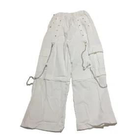 White Cargo Pants with Chains