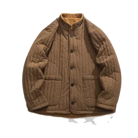 WIAOFELLAS  -  Men Vintage Quilted Cotton Parkas Men Solid Color Standing Collar Coats Chinese Style Harajuku Plush Warm Jacket Wear Both Sides