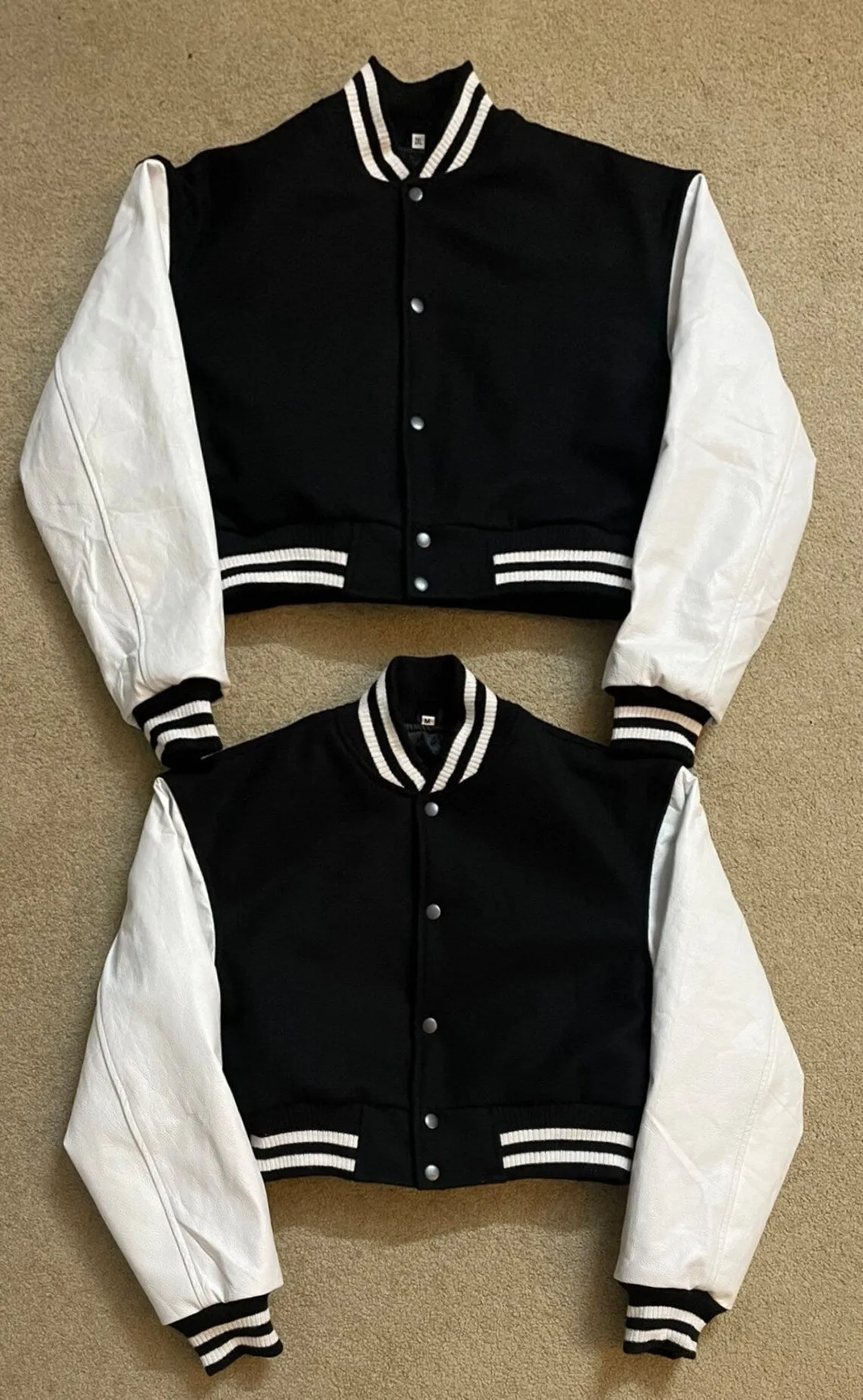 Women Varsity Crop Top Jacket Letterman Jackets Wool Body Genuine Leather Sleeves Crop Style Jacket