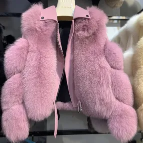 Women'a Authentic Fur & Genuine Leather Zip Up Jacket