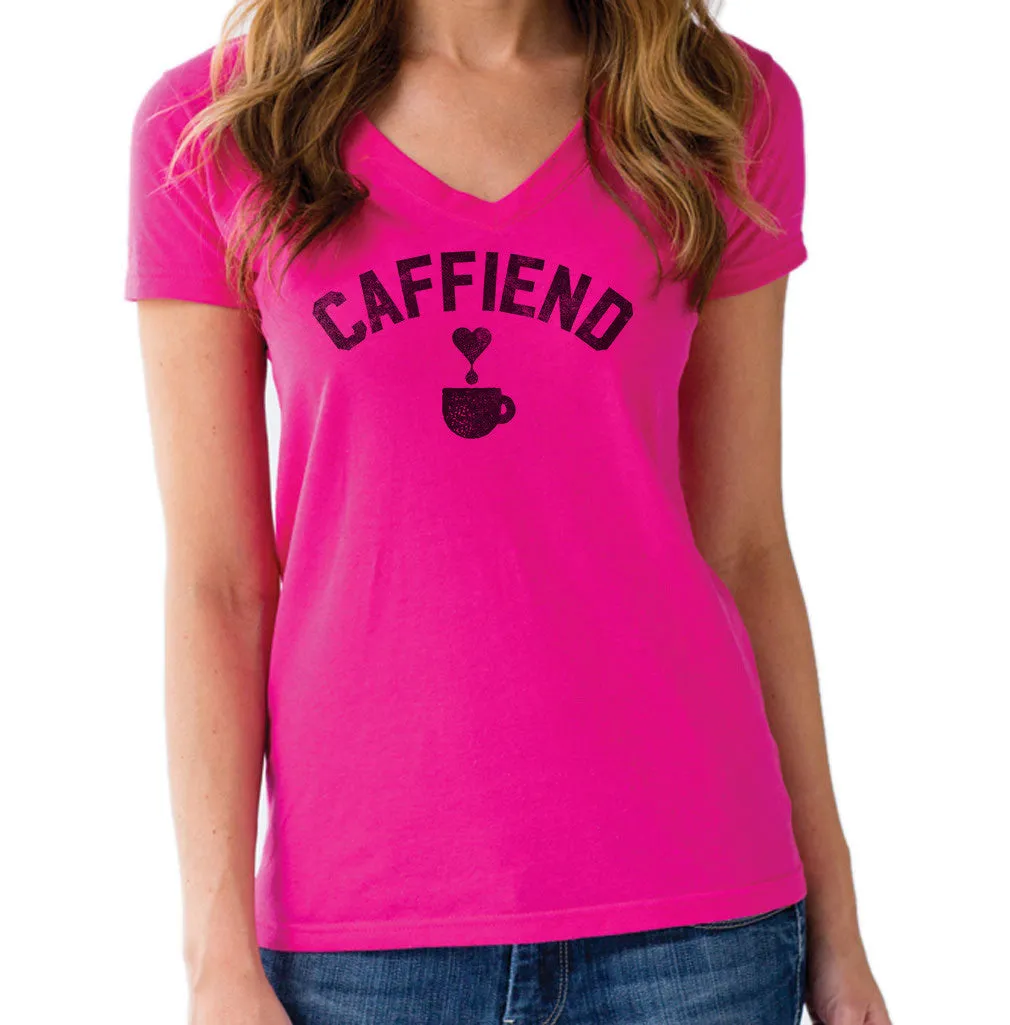 Women's Caffiend Vneck T-Shirt - Coffee Caffeine