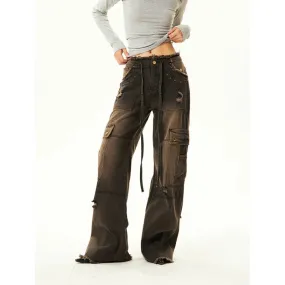 Women's Cargo Gothic High Waist Denim Pants