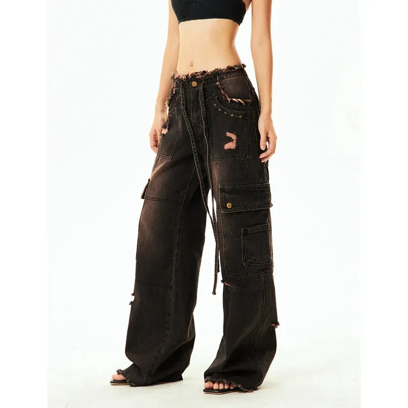 Women's Cargo Gothic High Waist Denim Pants