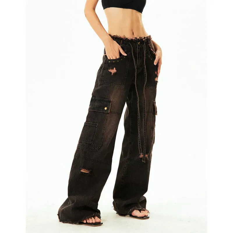 Women's Cargo Gothic High Waist Denim Pants