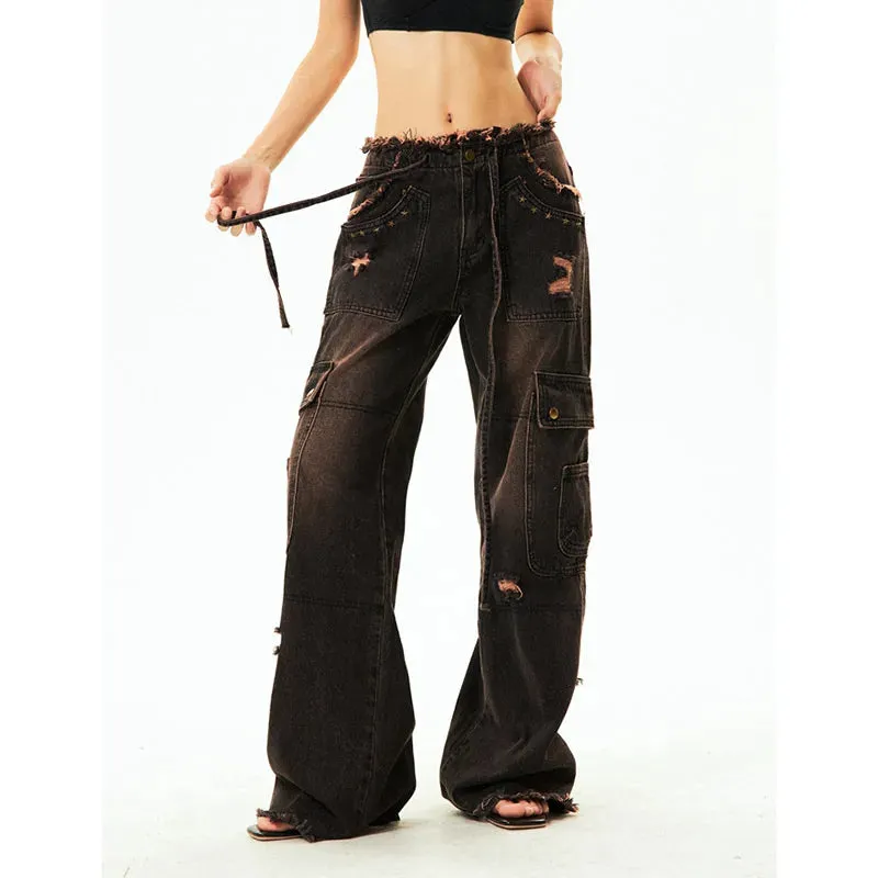 Women's Cargo Gothic High Waist Denim Pants