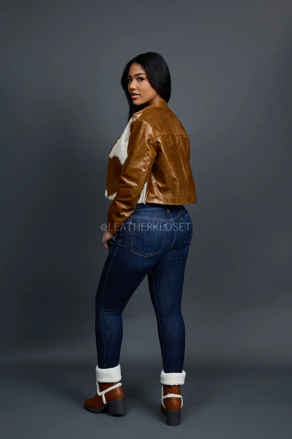 Women's Pony And Leather Biker Jacket [Natural]
