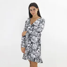 Women's Printed Shirt Dress,Black/White