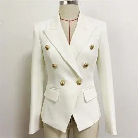 Women's White Fitted Blazer Golden Lion Buttons Coat 2 Colours
