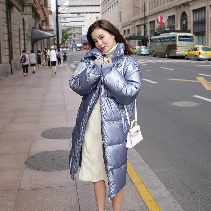 Women's Winter Casual Cotton Glossy Long Parka