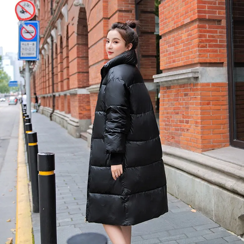 Women's Winter Casual Cotton Glossy Long Parka