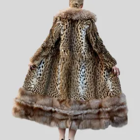 X-Long Real Beaver Fur  Whole Skin With Red Fox Big Lapel Collar Removable Coat