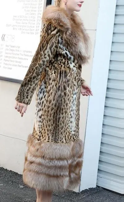 X-Long Real Beaver Fur  Whole Skin With Red Fox Big Lapel Collar Removable Coat