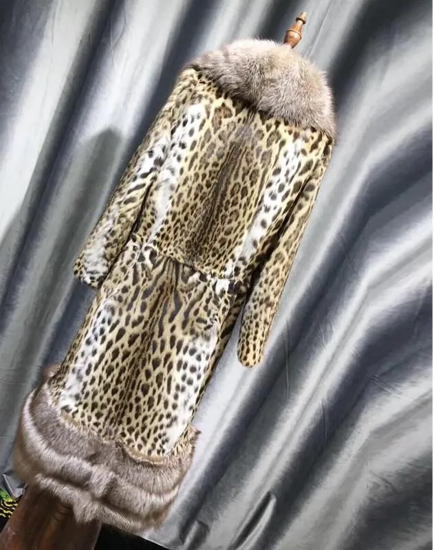 X-Long Real Beaver Fur  Whole Skin With Red Fox Big Lapel Collar Removable Coat