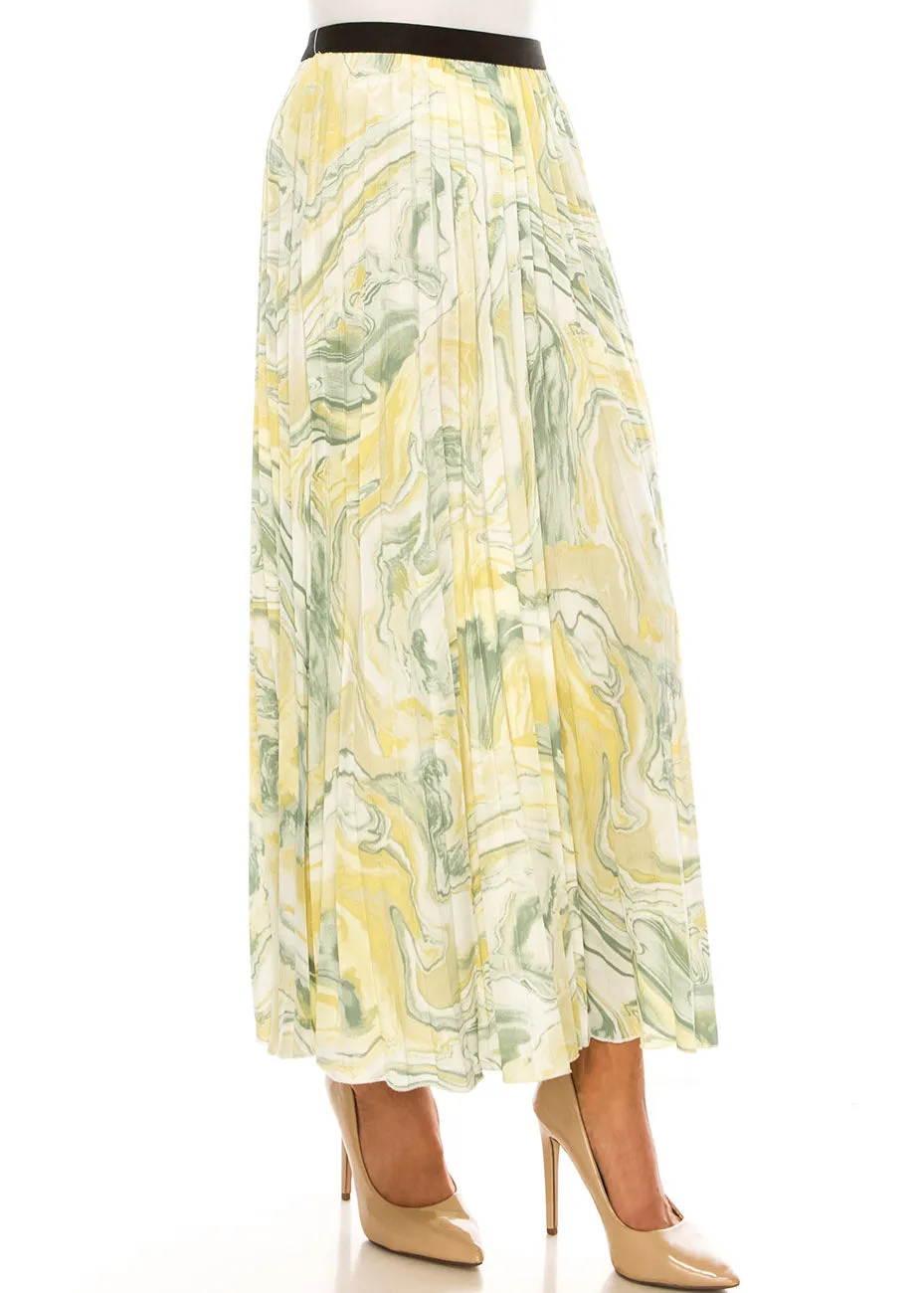 YAL Green Marble Pleated Skirt