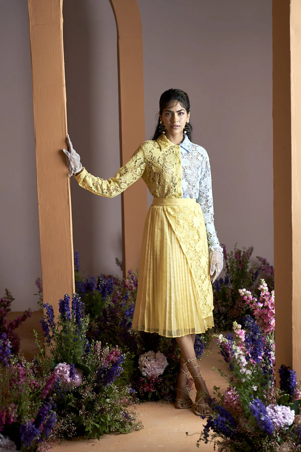 Yellow and Blue Flora Lace Set