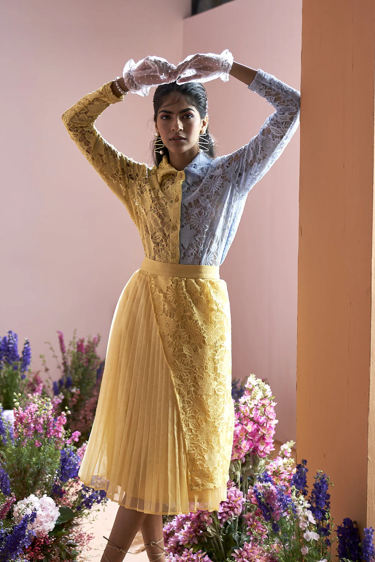 Yellow and Blue Flora Lace Set